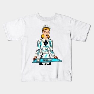 Waitress in uniform serving lunch Kids T-Shirt